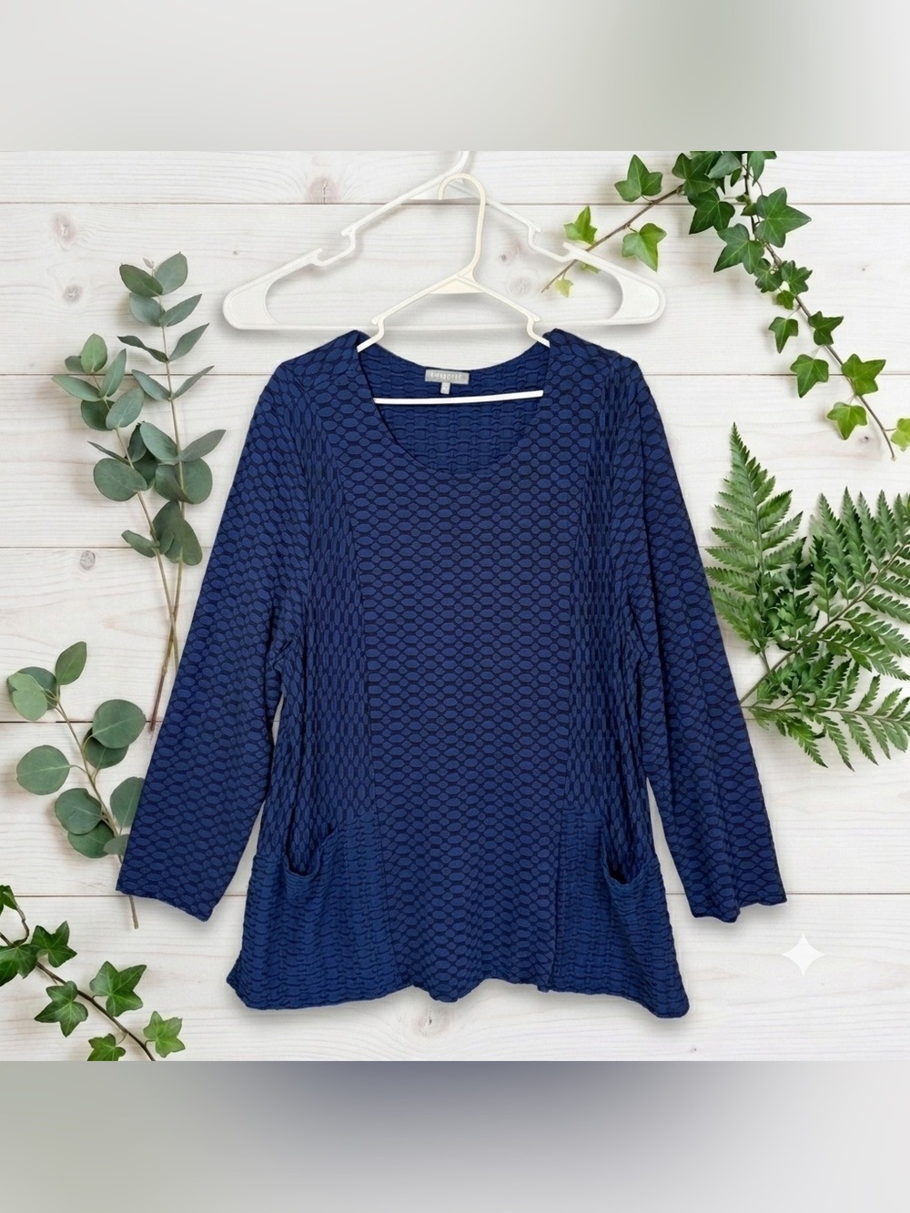 Habitat Women's Blue Honeycomb Tunic 2xl XXL Rayon Spandex Casual Plus Top